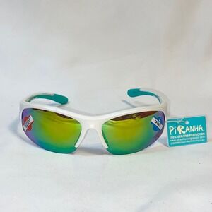 Piranha Sport Sunglasses White Teal Flexible Sport UV Protection NWT
